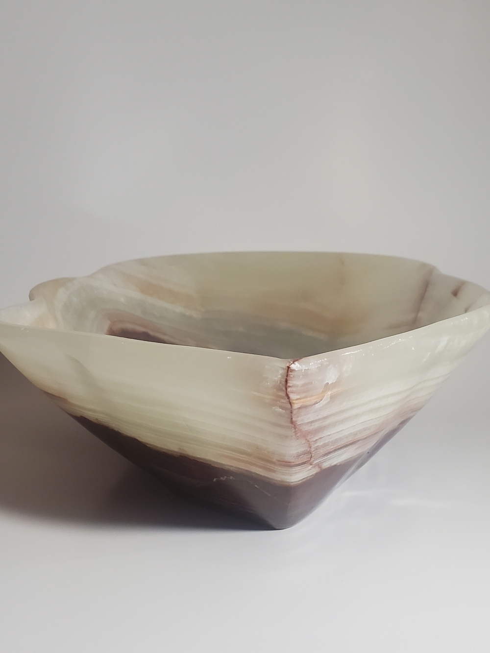 Handcrafted Onyx Polished Decorative Bowl in Cream & Brown Natural Banding - Picture 12 of 16